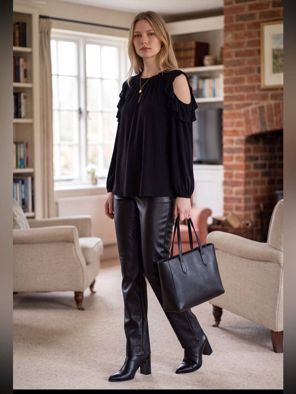 Ralph Lauren Elegant Long Sleeve Black Ruffle Blouse Size Will fit a Small R $99